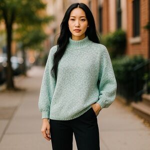 Vintage One Step Up Popcorn Knit Mock Neck Grandma Grandpa Kawaii Sweater